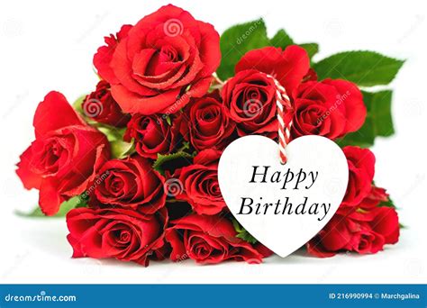 Beautiful Red Roses Happy Birthday Greeting Card With Flowers Stock
