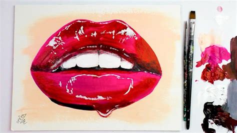How To Paint Red Glossy Lips With Acrylics Acrylic Painting Full