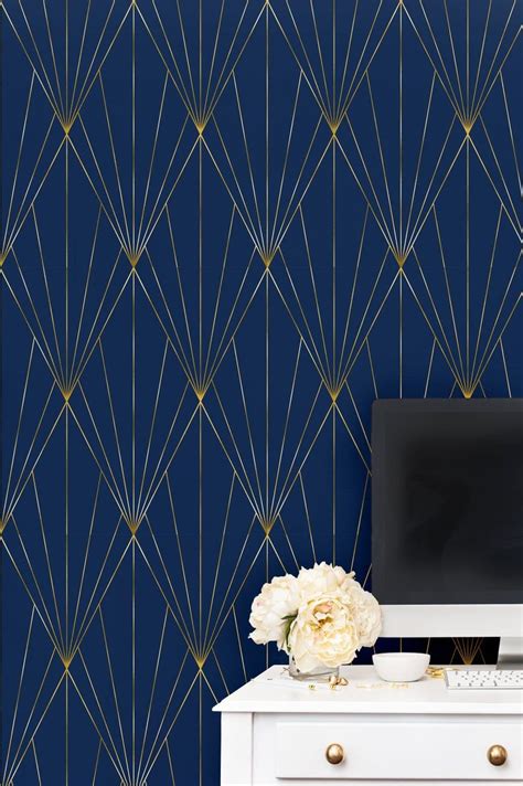 Navy And Gold Peel And Stick Wallpaper Self Adhesive Geometric Etsy In