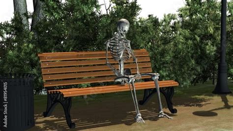 Skeleton Sitting On Park Bench Under A Tree Stock Illustration Adobe Stock