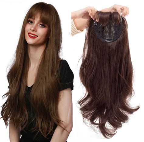 Long Wavy Synthetic Hair Topper With Bangs 22 Realistic