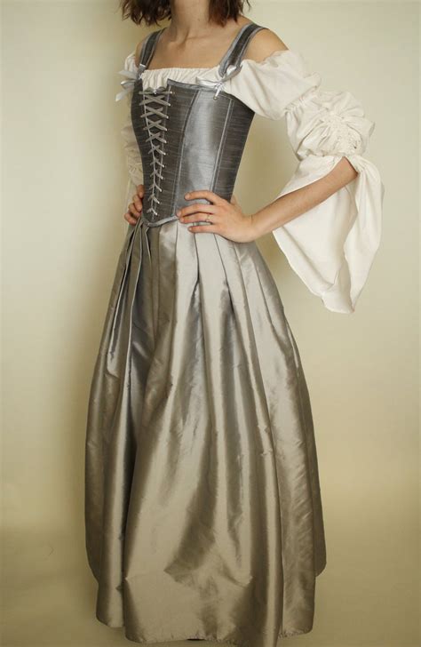 Renaissance Corset Peasant Bodice In Silver Grey Dupioni Victorian