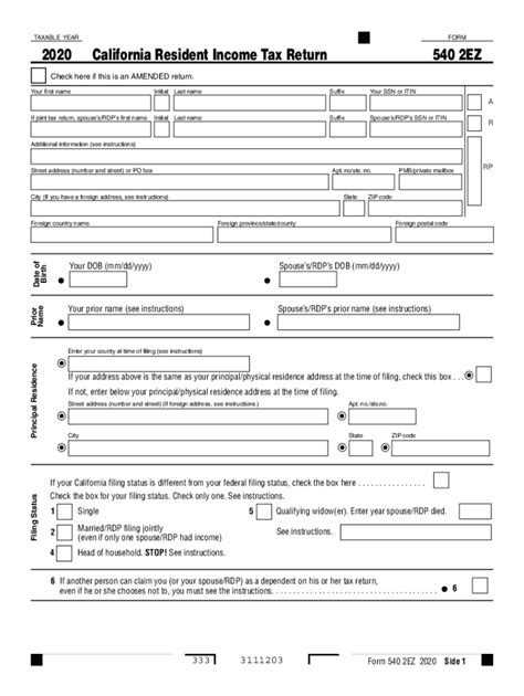 How to download itr forms. California Resident Income Tax Return Form 540 2EZ - Fill ...