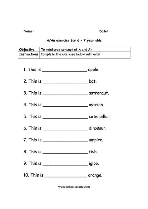 English Worksheets For 6 Year Olds