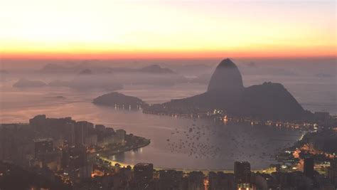 Rio De Janeiro Zooming Cityscape Time Lapse Of Sunrise Over Sugar Loaf