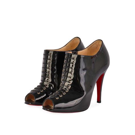 Christian Louboutin Patent Corsita 100 Lace Up Booties Black S 365 35 Luxity