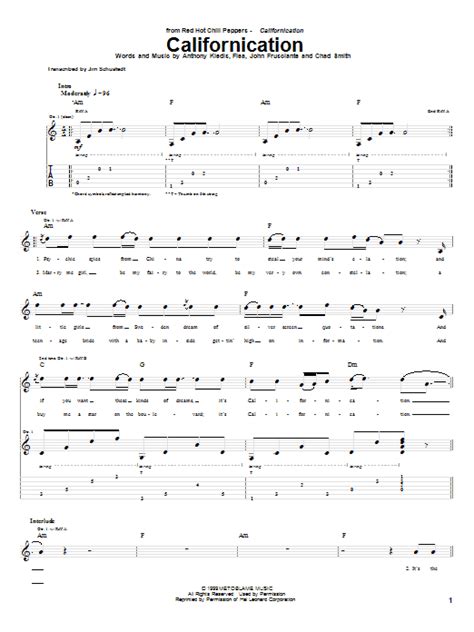 Californication Guitar Tab By Red Hot Chili Peppers Guitar Tab 64570
