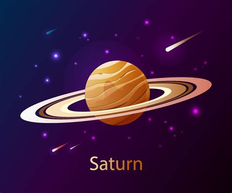Realistic Planet Saturn In Dark Space With Stars And Comets Planet Of