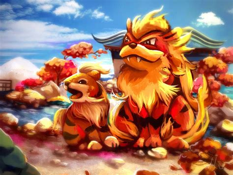 Growlithe And Arcanine Wallpaper