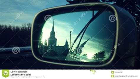 Reflection In A Rearview Mirror Moscow State University Building