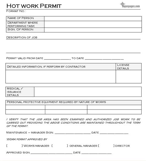 Free Printable Hot Work Permit Form