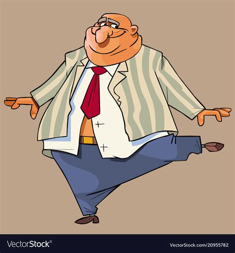 Cartoon Bald Fat Man In A Suit Gaily Dances Vector Image