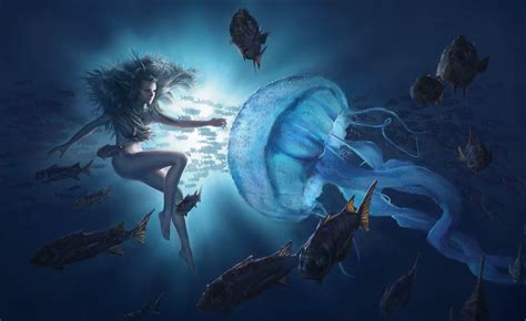 Fish Girl Artwork Underwater Fantasy Art Wallpaper 204835
