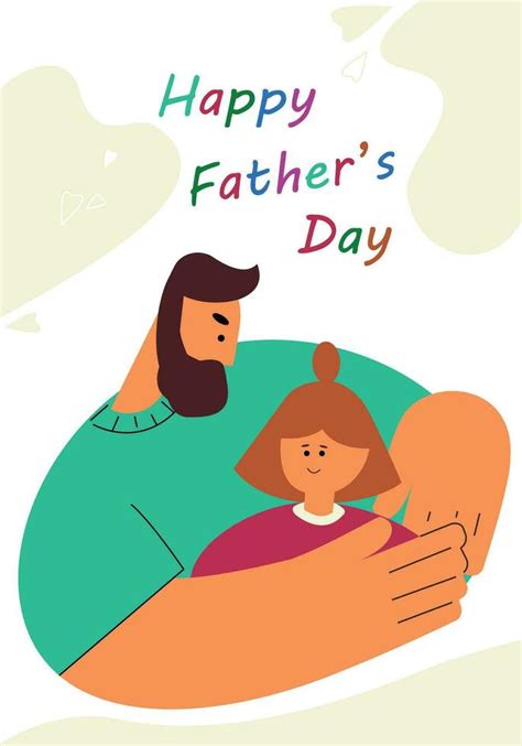 Happy Fathers Day Greeting Card Dad And Daughter Cartoon Style