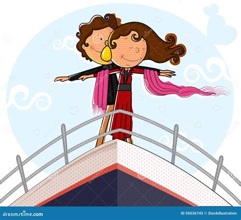 Love Couple On Ship Deck In Romantic Pose Stock Vector Illustration