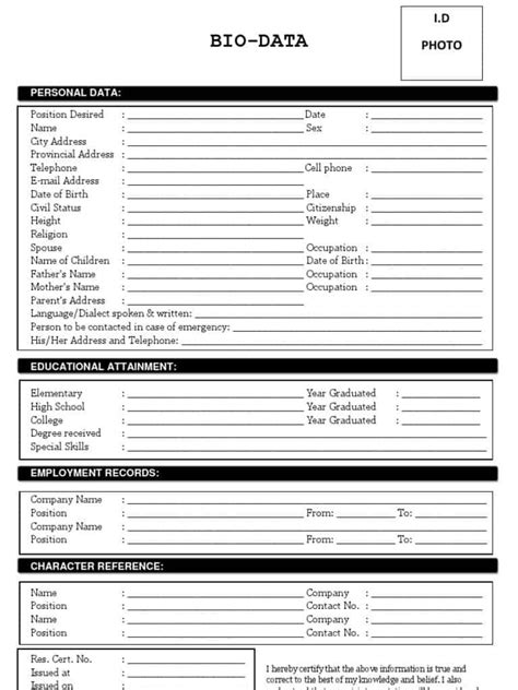 Pin by michelle wingard on resume resume format job resume format. Bio Data Form - Colona.rsd7 throughout Free Bio Template ...