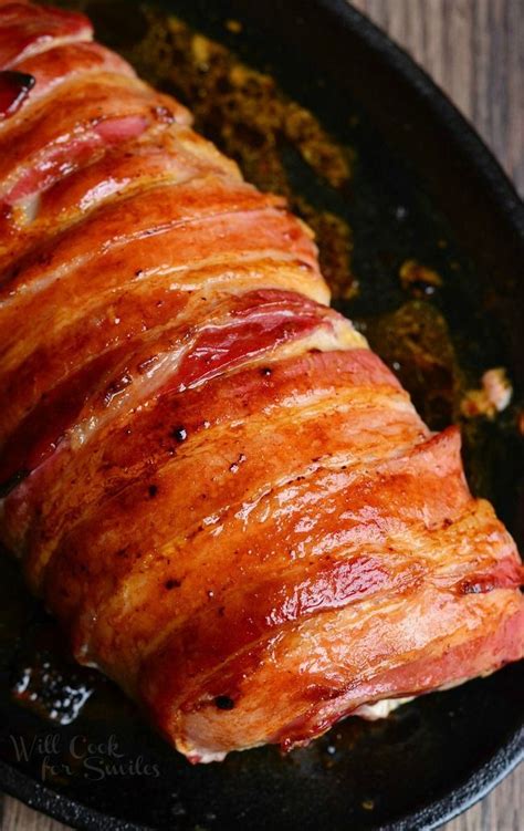 Bake the tenderloins for 60. Bacon Wrapped Garlic Dijon Pork Loin - Will Cook For Smiles | Pork loin recipes, Bacon wrapped ...