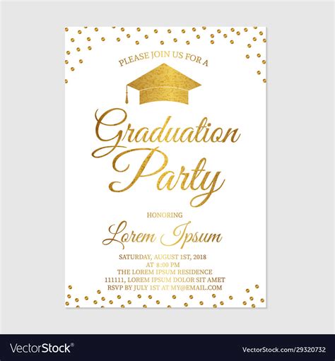 Graduation Party Invitation Card Template Gold Vector Image