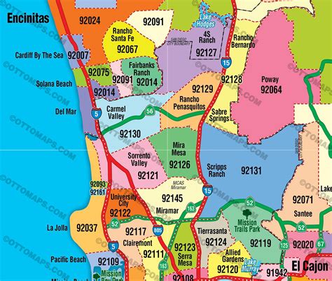 San Diego County Zip Code Map Full Zip Codes Colorized Otto Maps