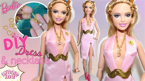 Diy How To Make Pink Dress And Mini Necklace For Barbie Nynnie Me Youtube