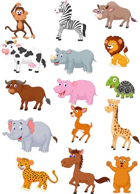 Colección De Dibujos Animados De Animales Salvajes Vector Premium