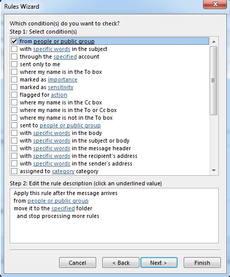 Different types of rules for emails and folders in Outlook 2016