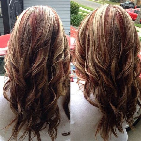 This cinnamon brown hair benefits from some copper and blonde highlighting, especially around. Dark Brown Hair with Blonde Highlights and Red Lowlights ...