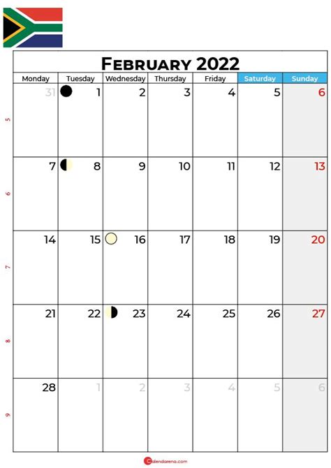 Calendar February 2022 South Africa Calendario Junio Descargar