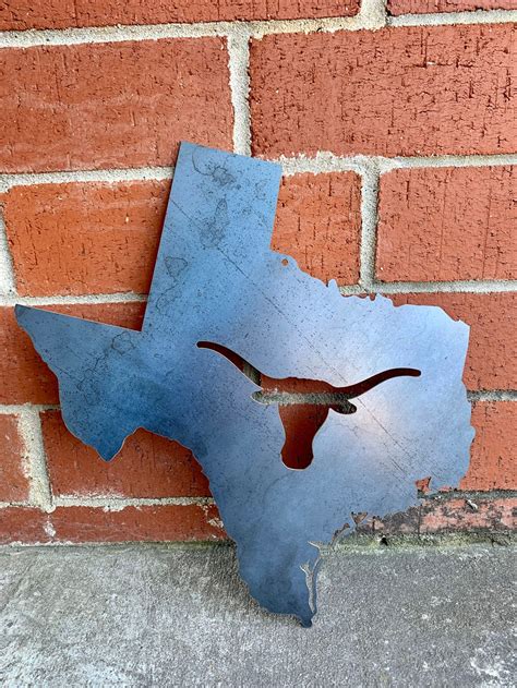 Texas State With Longhorn Steel Sign Texas Metal Decor Etsy