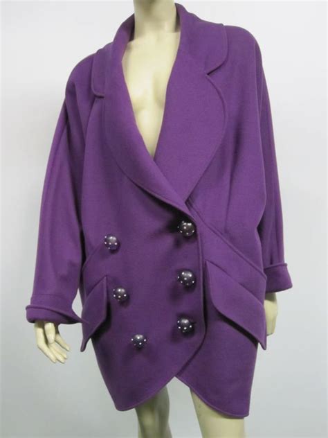 80s Karl Lagerfeld Royal Purple Double Breasted Cocoon Coat For Sale At