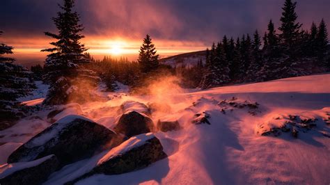 X Winter Snow Sunset Laptop Full HD P HD K Wallpapers Images Backgrounds Photos