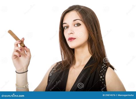 La Femme Sexy Fume Le Cigare Photo Stock Image Du Beau Fumée 29874576