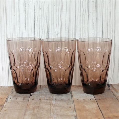 Vintage Fostoria Mesa Brown Juice Glass Set Of 3 Modern Oval Circle Textured Design
