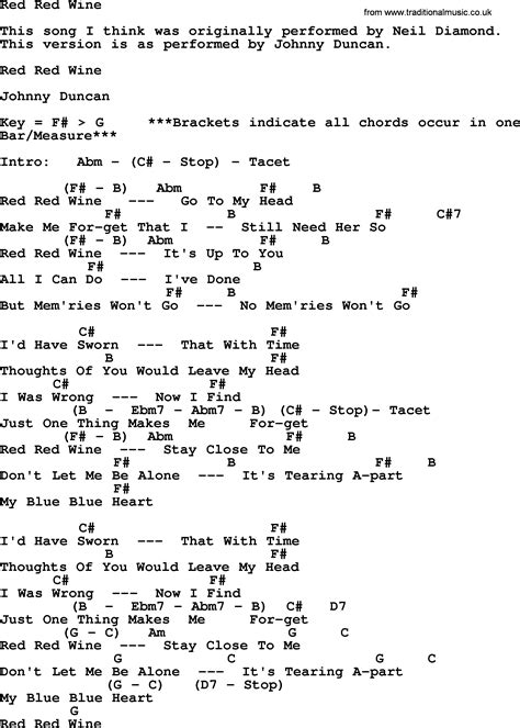 Red Red Wine Bluegrass Lyrics With Chords
