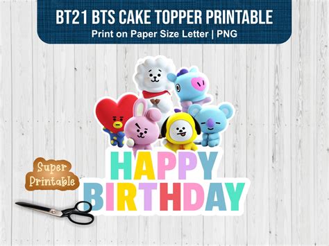 Bts Happy Birthday Bt21 Cake Topper Printable Free Printable Bt21