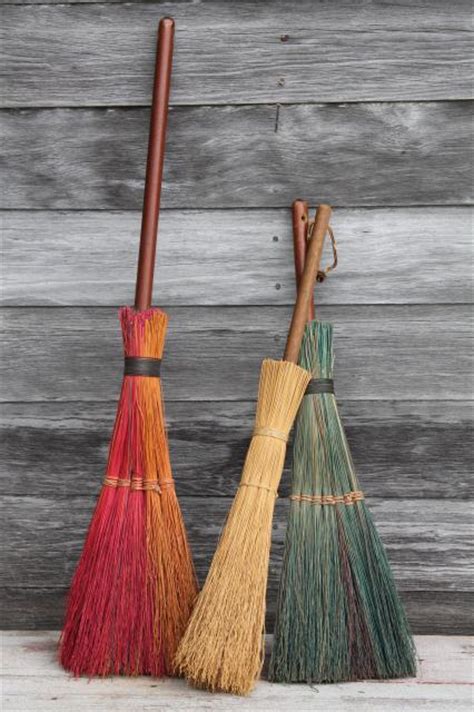 Primitive Corn Broom Collection Vintage Straw Brooms For Fall