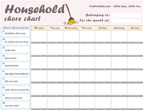 25 Free Printable Chore Chart Templates Word Excel Pd