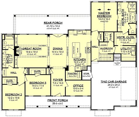 Small house plan with four bedrooms and high vaulted ceiling in the living room, master bedroom and kitchen. House Plans With Basement | Find House Plans With Basement