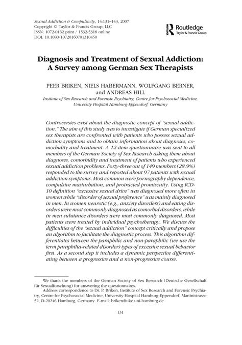 Pdf Diagnosis And Treatment Of Sexual Addiction A Survey Among