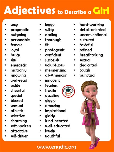 adjectives to describe a girl pdf and infographics engdic