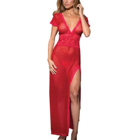 2019 New Hotsexy Long Dressing Night Gown Sheer Dress Evening Nightgown Nightie Sleepwear