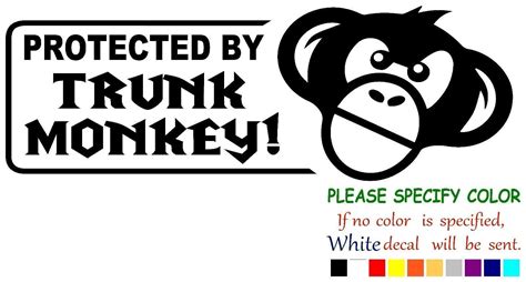 Protected By Trunk Monkey Graphic Die Cut Decal Sticker Car Truck Boat