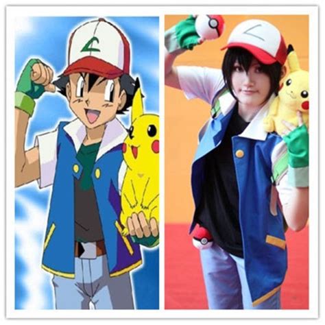 Pokemon Ash Ketchum Trainer Cosplay Costume Shirt Jacket Gloves Hat