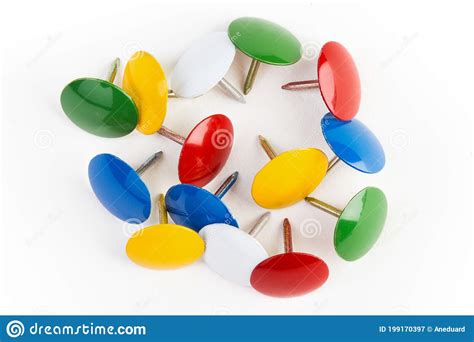 Collection Of Colored Pins On A White Background Stock Image Image Of