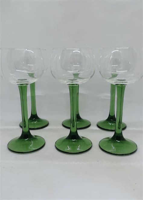 Vintage Green Stem Glasses Set Of Six For Aperitifs Spirits Etsy