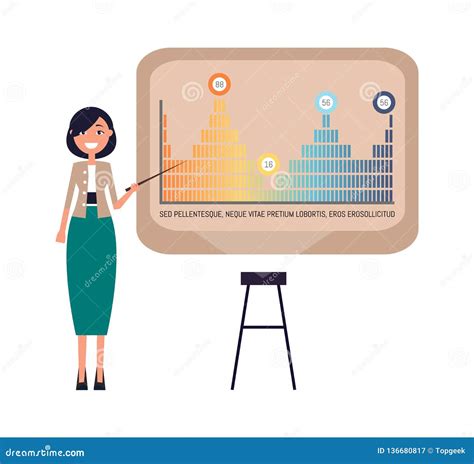 Woman Presenter Showing Board With Pie Diagrams Vector Illustration