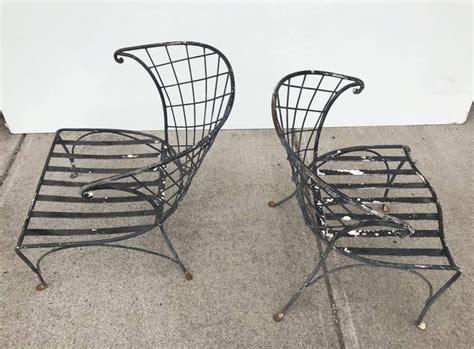 Elegant Pair Of Salterini Wrought Iron Outdoor Patio Garden Chairs At
