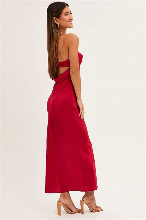 Red Satin Dress Maxi Strapless Red Satin Dress Red Dress Maxi Red Formal Dresses