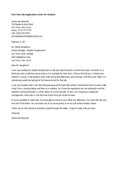 Ending your letter of application on the right note is a very important. Part Time Job Application Letter For Student - How to create a Part Time Job Application Letter ...