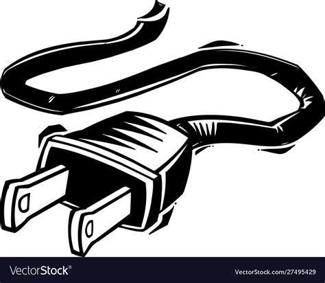 Electric Plug And Cord Black Isolated On White Vector Image